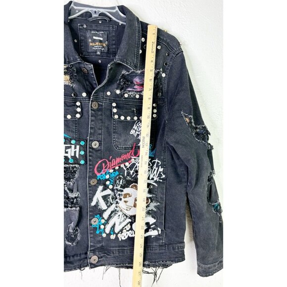 Majestik Denim Set (Jacket XL, Jeans 36x30) Embellished King Panda Destroyed GUC - Picture 4 of 13